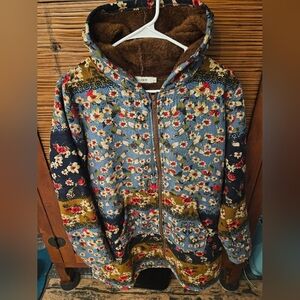 Cellabie Floral Hooded Zip-Up Coatigan, Size L
